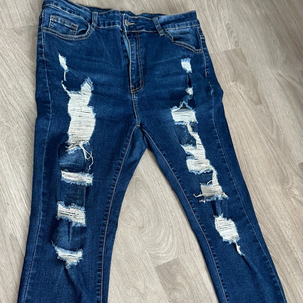 Distressed Blue Jeans - Picture 2 of 3